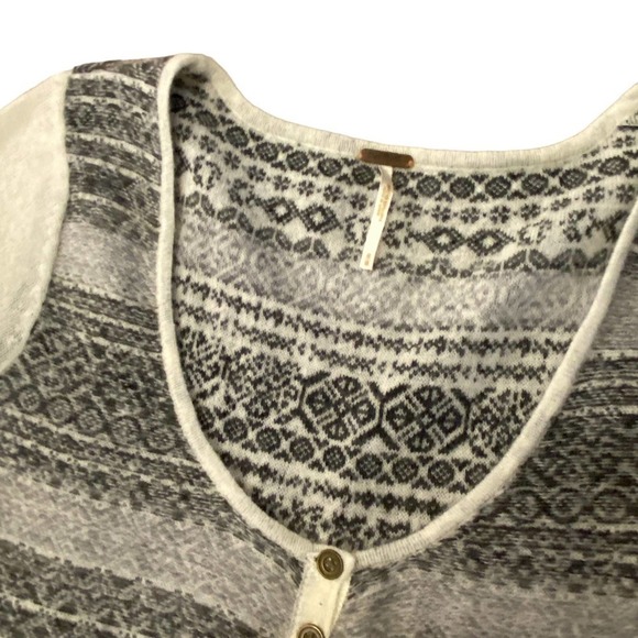 Free People Nordic Long Sleeve cream black gray Fair Isle Knit Tunic Sweater M - Picture 4 of 11